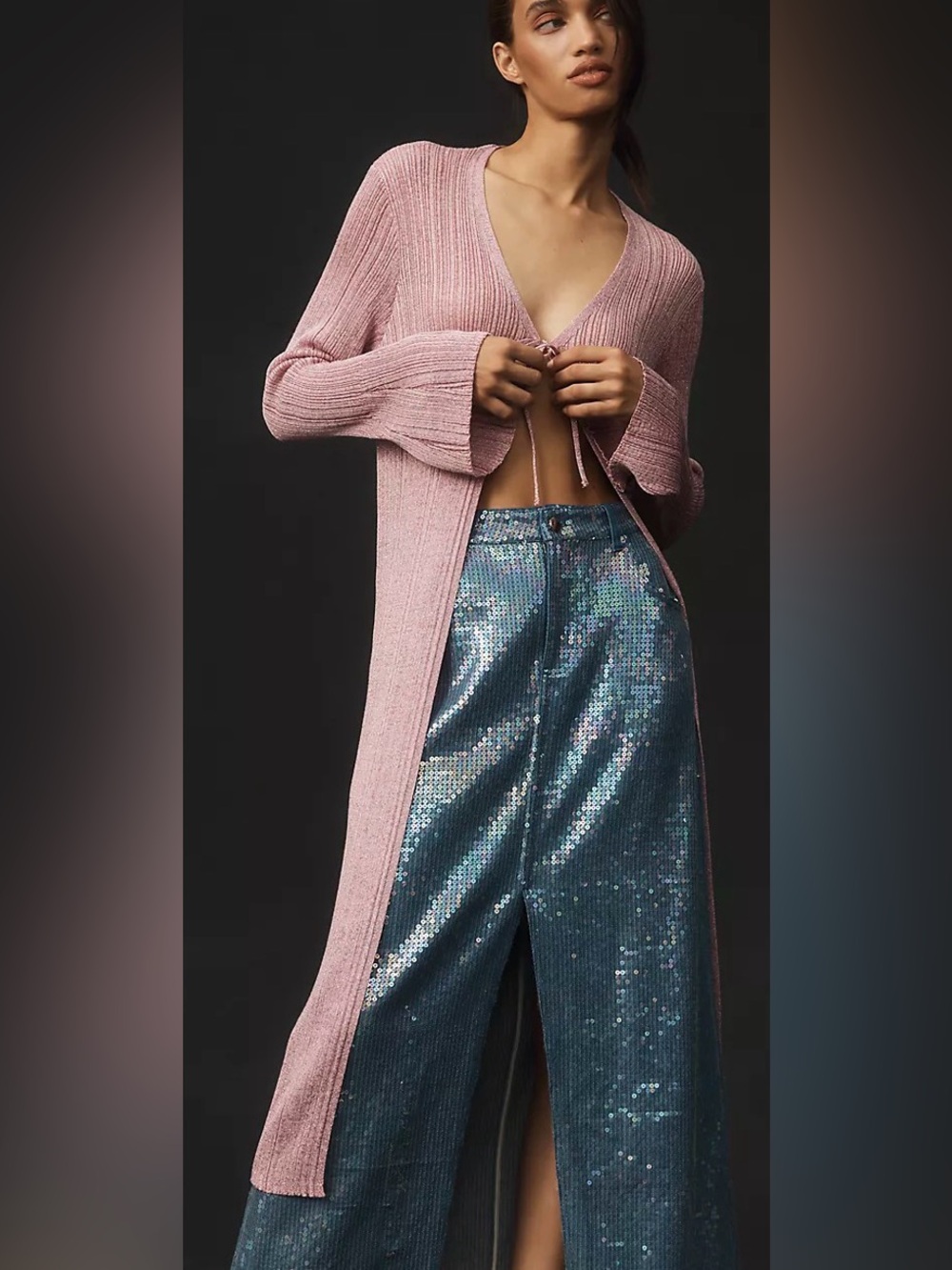 Anthropologie Long Shine dusty rose whimsical fairycore Cardigan Sweater NWT